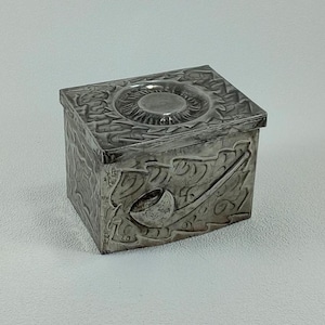 Antique wooden tobacco box covered with handmade pewter sheet Vintage Italy 1960s Desk decorations Snuffbox Tobacco container Home decor