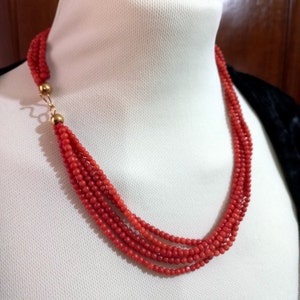 Collier Long 5 Rangs Façon Corail Et Perles - Style Bohème - Occasion - Envoi France Gratuit