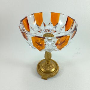 Rare bol lourd en cristal et laiton Bol rond bicolore Sculpture en laiton Pièce maîtresse Poches vides Décoration de table Cadeau pour Noël Cadeau de mariage