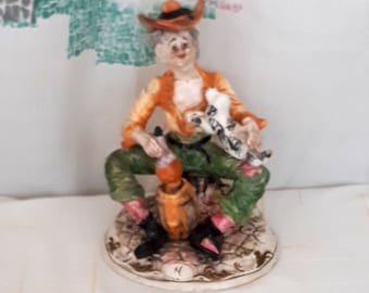 Estatua de porcelana capodimonte 28,5 cm 11,2 " Vaquero con perro porcelana figura Vintage Italia 1950 Estatuas coleccionables hechas en Italia