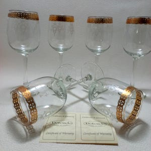 Wine or water glasses Murano crystal Medici with gold rim Wine goblet Murano glass Pure gold Cordial glasses Italian Venetian glass art Gold