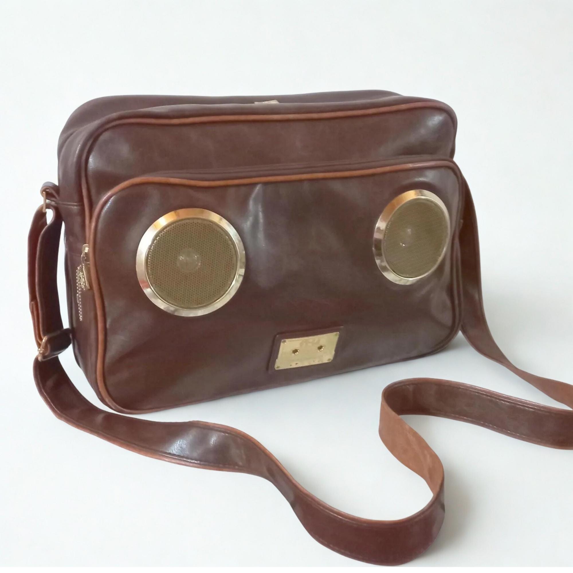 80s Men's Bag Eco-leather Brown Color Hi-fi Retro Stereo Speaker