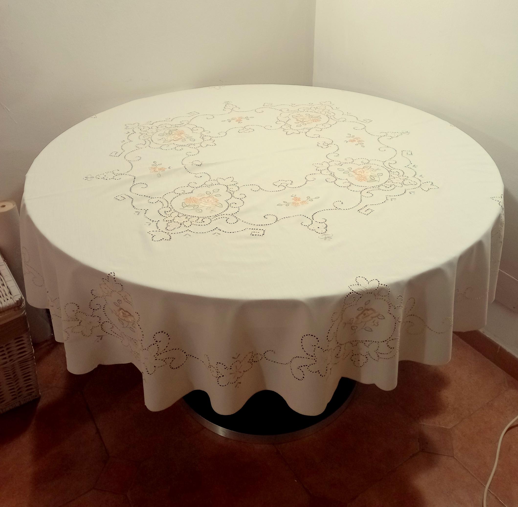 ヴィンテージ刺繍クロス　リネン　花柄刺繍テーブルクロス ヴィンテージ刺繍花柄テーブルクロス：フレンチスクエアリネン装飾