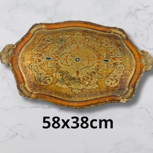 Traditionelle Florentiner Periode Tablett Typisch Florentiner Italien 1950 Handbemalte Antike italienische Holztablett Wohnkultur Restaurant Holztablett