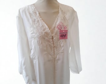 Nuevo camisón de noche Bata Mezcla de seda Bordado a mano Vestido de novia Blanco Vintage Italia Años 80 Regalo para ella Regalo de Navidad Blanco Bordado