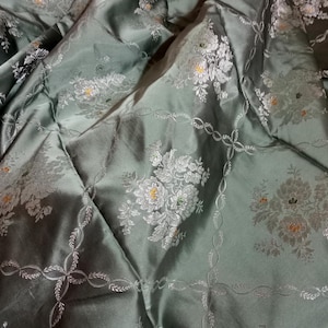 Large 260x295 cm Venetian Silk Fabric Green Damask Italian Fabric Silk Panel Patchwork Fabric Fabric panel Damask silk panel Antique Damask