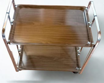 Folding food trolley "Melform" Made in Italy 1980s Folding trolley Vintage Industrial modernism Chromed frame Service trolley Bar cart