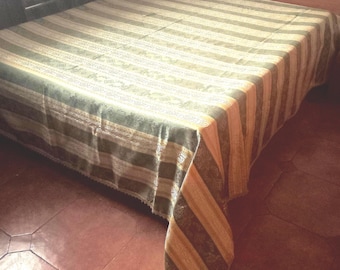 Antique Venetian Silk Brocade Bedspread, Hand Woven Green-Gold Damask