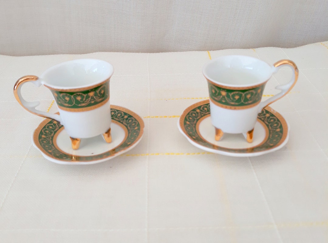 Pair of Collectible Cups Limoges Porcelain Coffee Cups Hand Painted