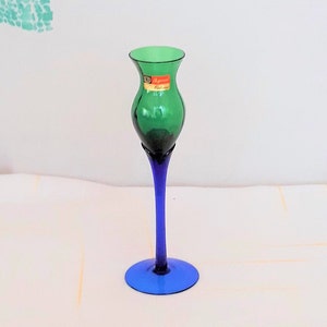 Handmade glass Candle Holder Made in Italy Green-Blue Stemmed Glass Italian Crystal Gift for Mom