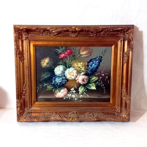 50x60 Oil painting &quot;F. Nardi&quot; Oil canvas With certificate of authenticity Antique Italian Melancholic Antique flowers Original Frame Wooden