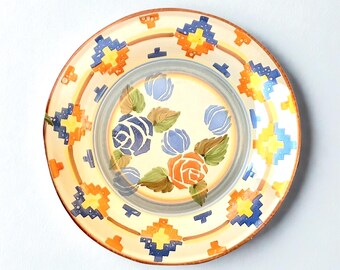 Rare Huge 17" Hanging plate Antique Italian majolica 1950s Vintage glazed ceramic Decorative plates Collectible Antique terracotta Hand