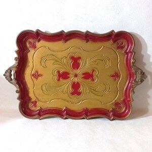 Bandeja grande de resina de 58 x 37 cm, fabricada en Italia. Bandeja tradicional florentina de la década de 1950.