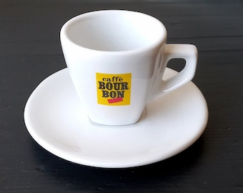 Extremely rare "Bourbon Coffee" Collectible coffee cups in heavy white porcelain "ACF" Made in Italy Espresso cups Italian coffee