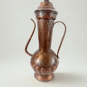 Copper Jug 84cm Large, Hand-Chiseled Rustic Farmhouse Decor