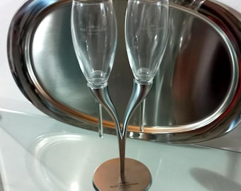 Champagne glasses &quot;Moet&Chandon&quot; Crystal Special shape Goblets with steel stand Advertising goblets Handmade Champagne glasses Advertising