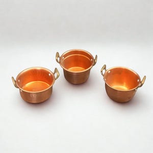 3 Pcs Copper Pots Set with Brass Handles Medium Size Hanging Pots Vintage Plate Copper Tableware Rustic Decor For Wall Hanging Farmhouse