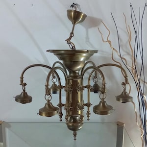 Huge Without cups Antique chandelier structure Heavy brass Tole Italian 6 Lights Pendant Lamp Brass Vintage Ceiling Lamp Vintage Italian