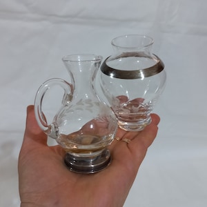 800silver Argenteria Italiana vintage Set of two hand-engraved crystal vases with base and decorations in 800 silver Amphora Vase for flower