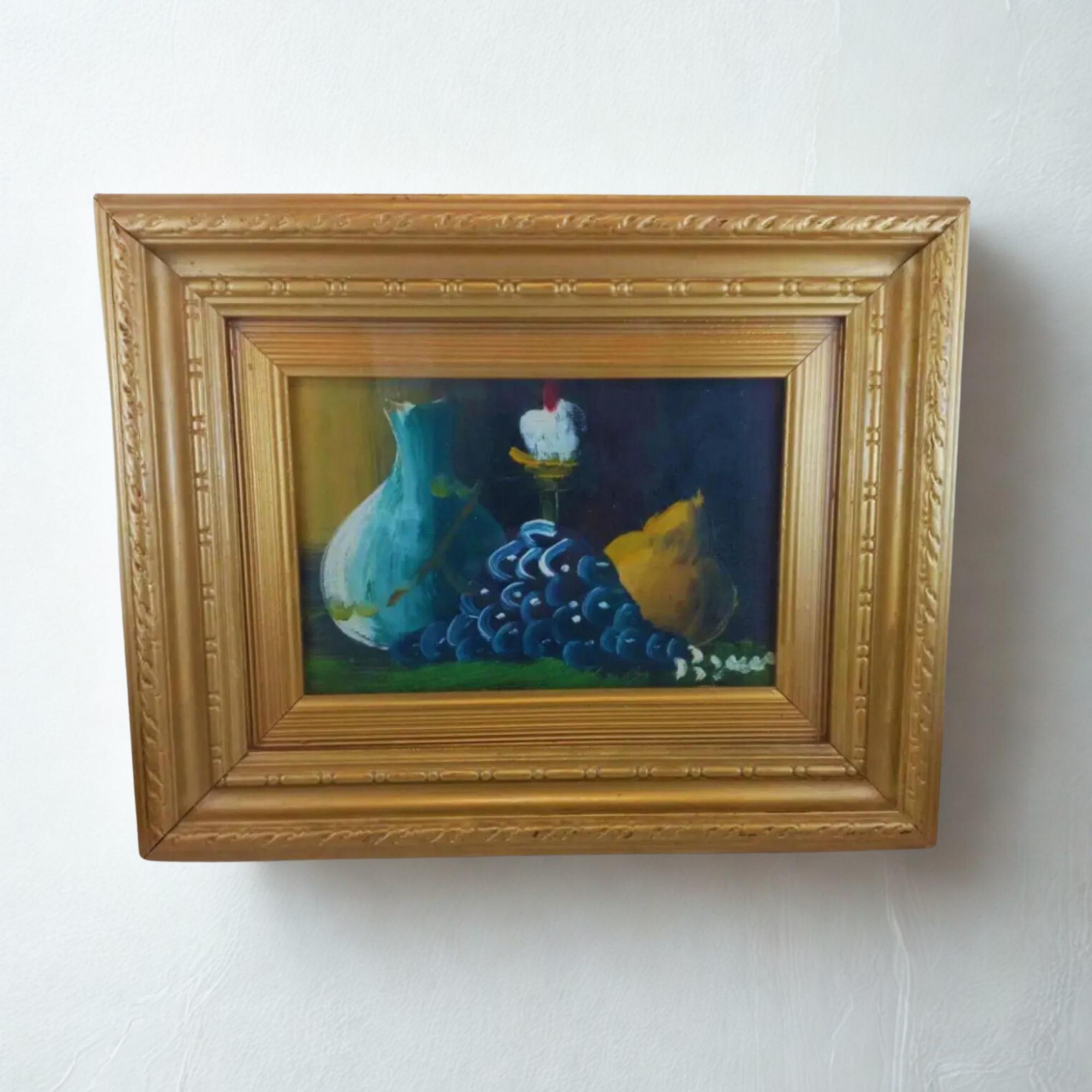 果物の静物 油彩画 木製フレーム 油絵 30 x 24 cm 木製フレーム 長方形 静物画 フルーツ絵画 作者サイン