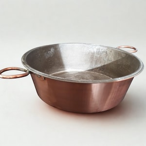Olla grande de cobre con asas Diámetro 28 cm Bandeja para hornear de cobre Vintage Italia Decoración rústica Sartenes para colgar Decoración colgante Decoración de pared de granja