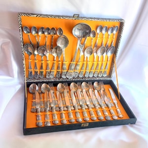 Vintage 800 Silver Plated Cutlery Set - 51 Pieces for 12 People - Ornate Floral Design - Antique Tableware - Mid Century Dining Service