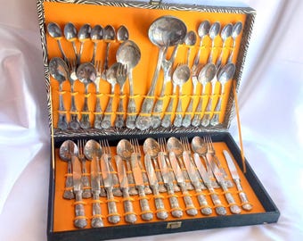 Cutlery Set 1950s 800 Silver Set of 6 Brass Teaspoons With 800