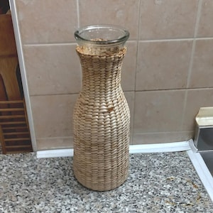 Rare Glass Bottle Wicker Lining Decanter 1 Liter Bottle Vintage Wine Bottle Table Decor Rustic Decor Restaurant Farmhouse Rustic Kitchen