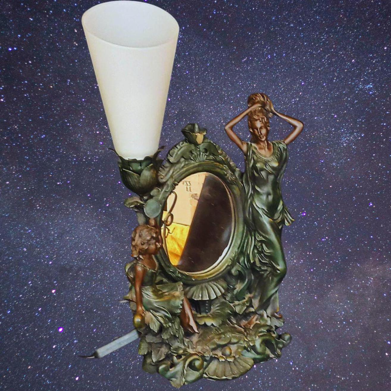 Art Nouveau Reproduction Mirror-lamp Crosa 1995 Tiffany Style by