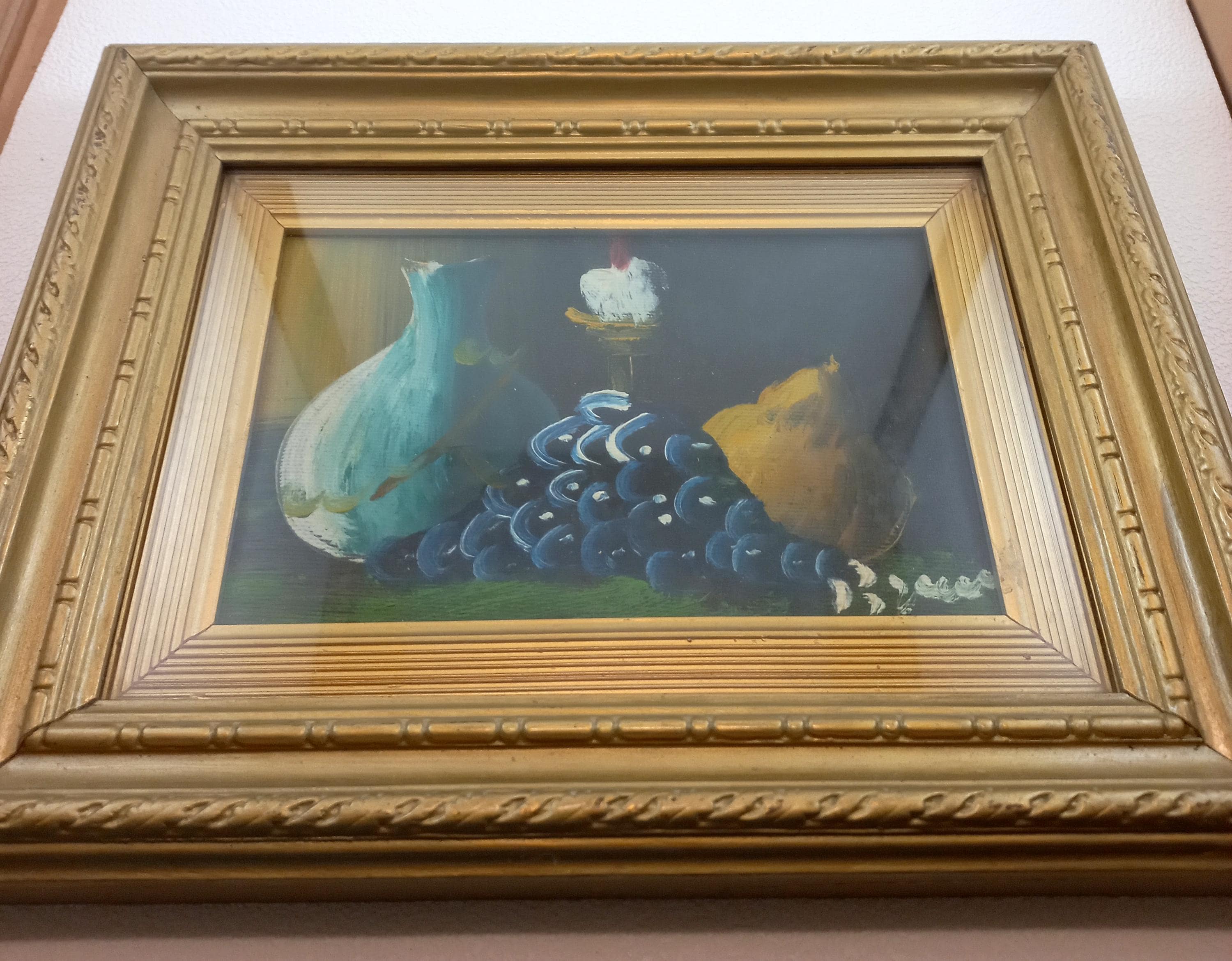 油絵 30 x 24 cm 木製フレーム 長方形 静物画 フルーツ絵画 作者サイン