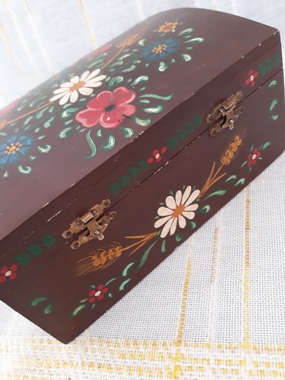 Rare Large Wooden Chest Handmade Hand Painted Antique… Gem