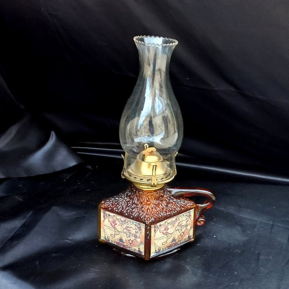 Rare Oil Lamp Vintage 70s Rhombus Shape Brown Glass Globe