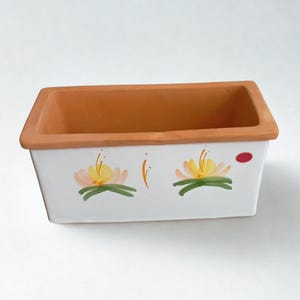 Vintage Italian Terracotta Planter 31cm | Hand Painted Floral Ceramic Window Trough | Heavy Mediterranean Pottery Herb Pot With Label