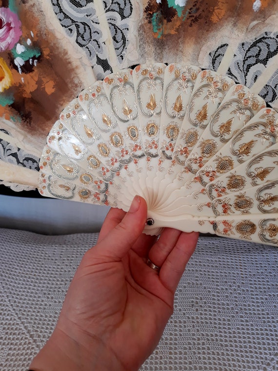 Rare Large fan 65x35 cm Fan woman Hard plastic La… - image 3