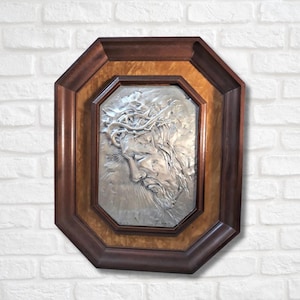 Sacred Icons Italian Vintage Large Picture Capoletto Sculpture Relief The Head of Jesus Leaf Silver 800 Hanging Decorations Decorate Bedroom