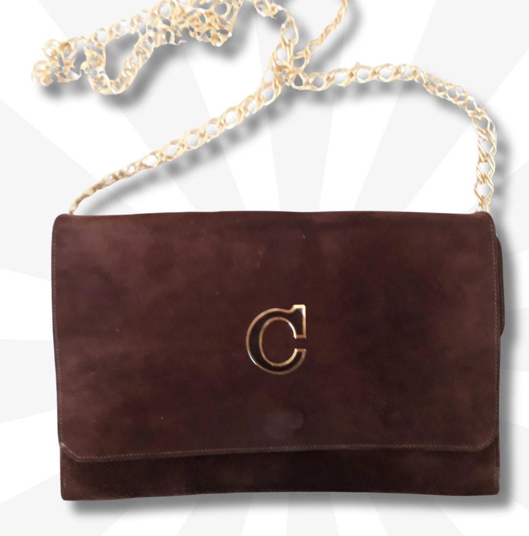 Borsa a tracolla vintage Italia anni '70 Vera pelle scamosciata