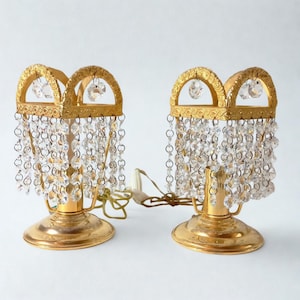 Crystal Empire Style Table Lamps, Hollywood Regency, Bedside Lighting, Italian lighting, Pair of lamps, Crystal drops, Chain of drops,