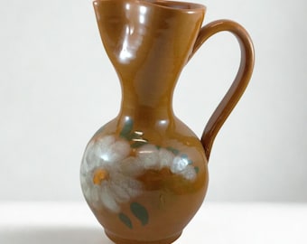 Amphora Terracotta jug Amphora with handle Italian ceramic 70s Handmade Collectible ceramics Amphora with flowers Glazed terracotta