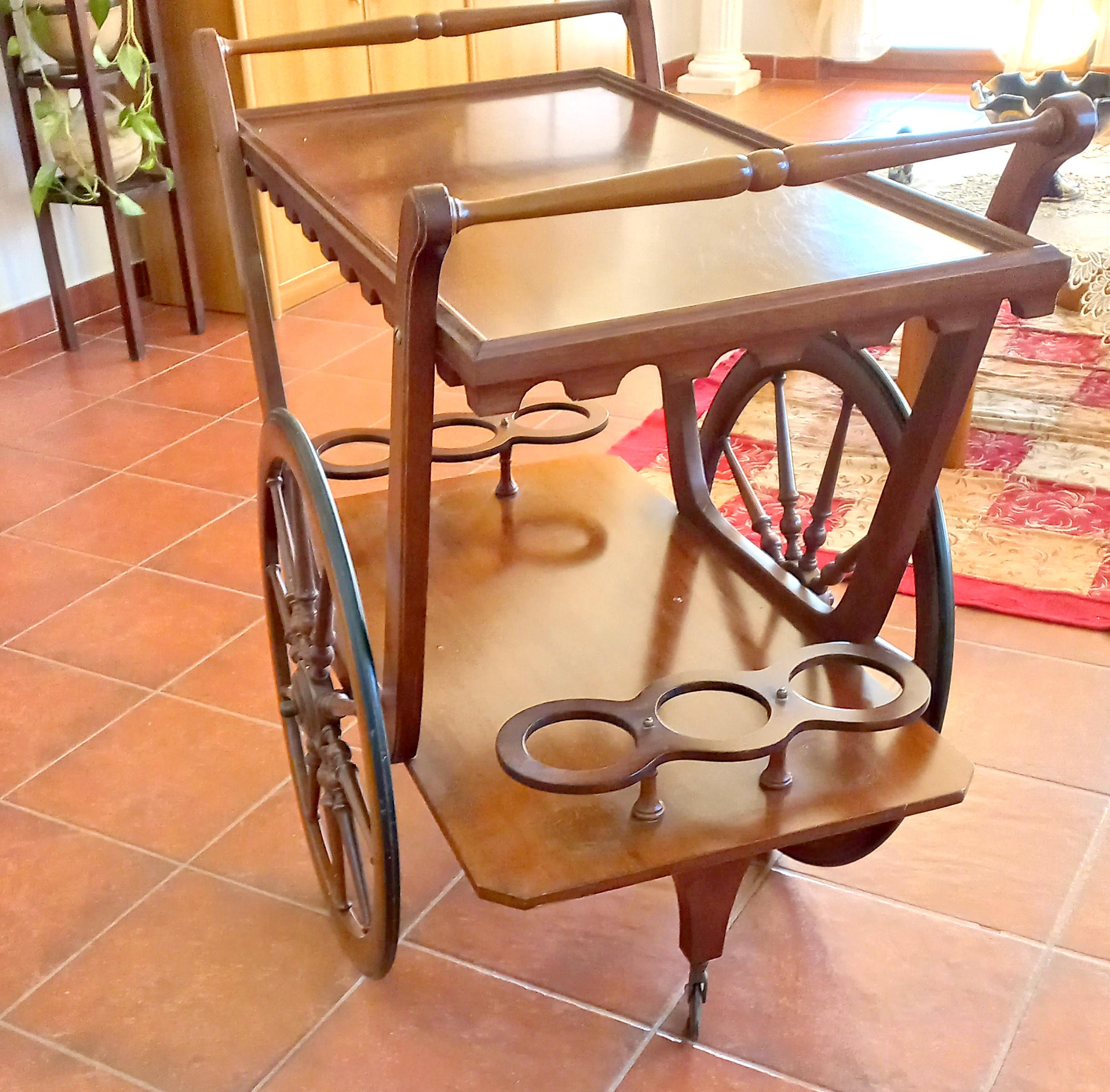 Rare Large-wheel Italian Bar Cart - Handcrafted Mid-century