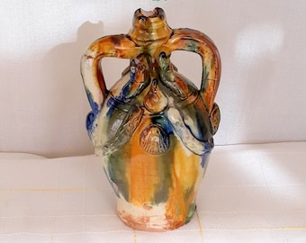 珍しい大きな花瓶、古代イタリアのマジョリカ焼き、手作り