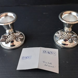 Never used Pair of 1flame candlesticks Silver plated Vintage Italy 1980s Precious candle holder Victorian style Home decor Wedding gift