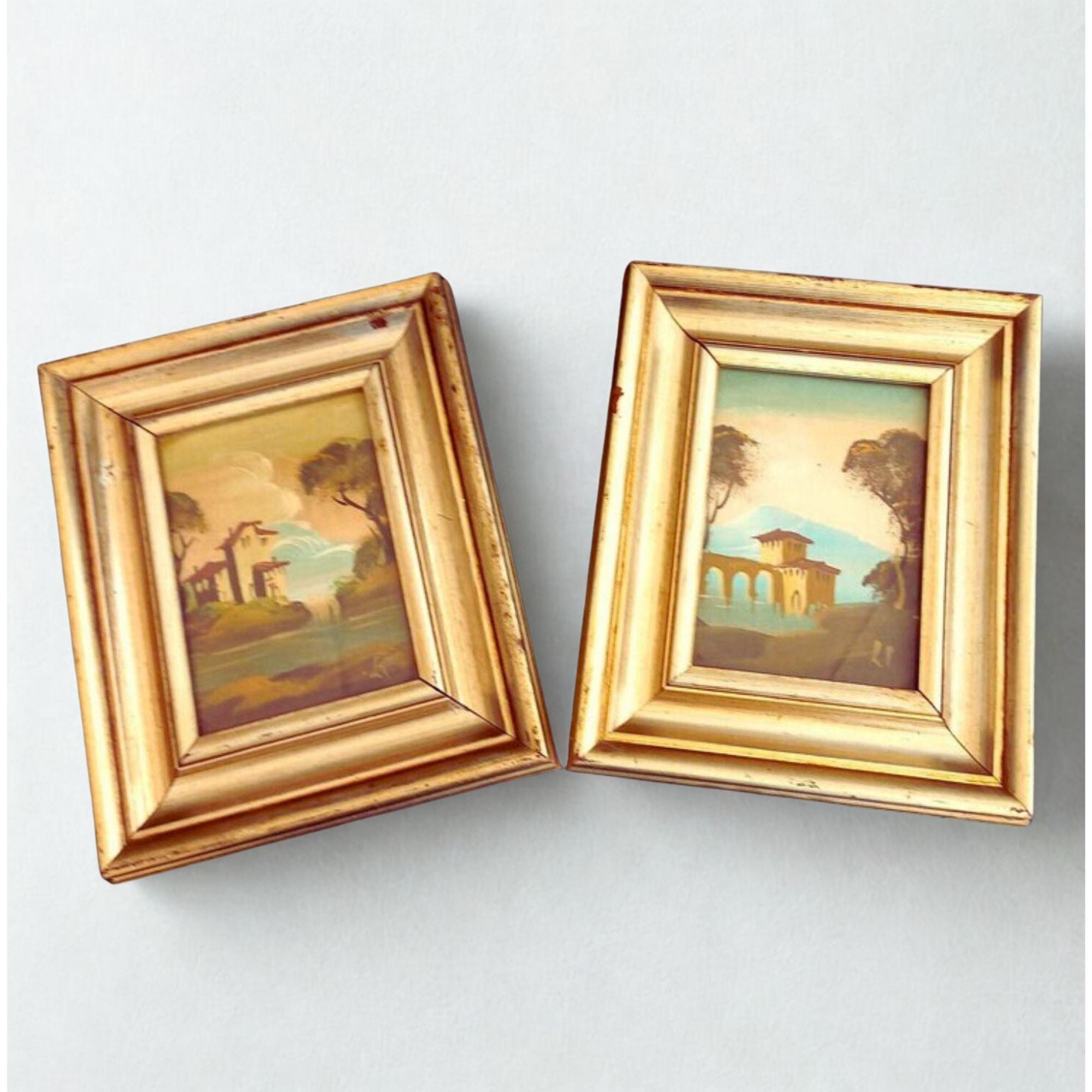 風景画 油彩画 木製フレーム アンティーク 壁掛け 美術品 小物 格安 大型 30x24 カップルスクエア 油絵 風景画 作者のサイン 木製フレーム
