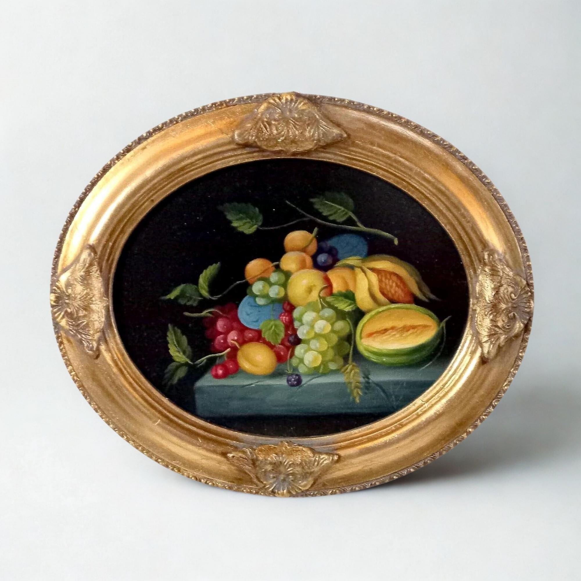 27x32 Oval Wooden Frame Gold Leaf Still Life Fruit Painting Static