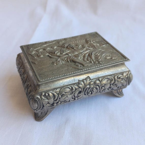 銀製アンティークjewelry Box Vintage Silver Plated Jewelry Box, Italian Filigree Metal Box - Etsy