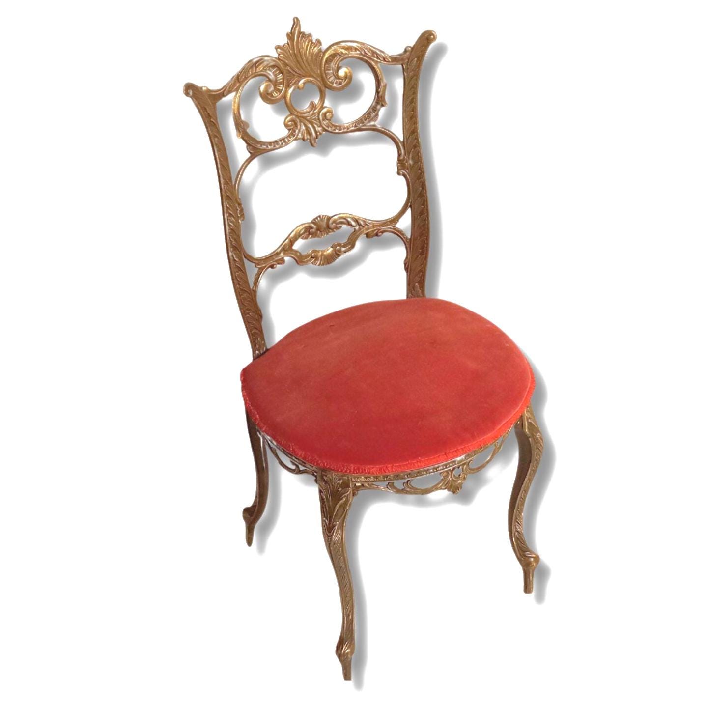 Brass Chair Italian Hollywood Regency Mid Century Red Velvet Seat