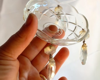 Vintage italiano, anni '50, bobeche con 4 gocce, parti di lampadario in vetro, pezzi di ricambio per lampadario, castello boudoir, Versailles per gocce di cristallo