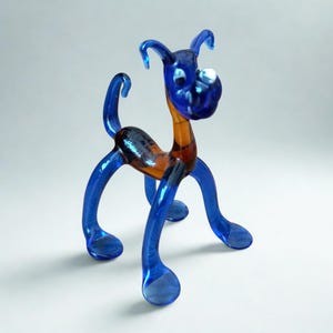 Escultura de vidro abstrata feita à mão em vidro Murano vintage, arte em vidro do cão Plutão, miniaturas de vidro veneziano, arte em vidro artística colecionável