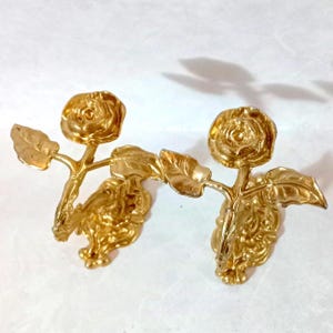 Set of 2 Ormolu Brass Hooks Gold Hooks Curtain Rod Holder Hooks with Flowers Wall Hanging Vintage Clothes Hanger Coat Rack Brass