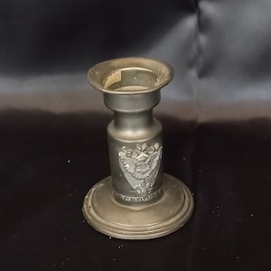 Antique Pewter Candle Holder Early 1900s Handmade Antique Candle Holder with Handle Pewter Candlestick Vintage Candlestick Rustic Home Decor