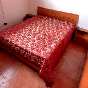 Rare Antique Double Bedspread Silk Brocade Bordeaux-Gold Color Silk bedspread Silk damask Decorations Precious Damask bed Vintage Italia